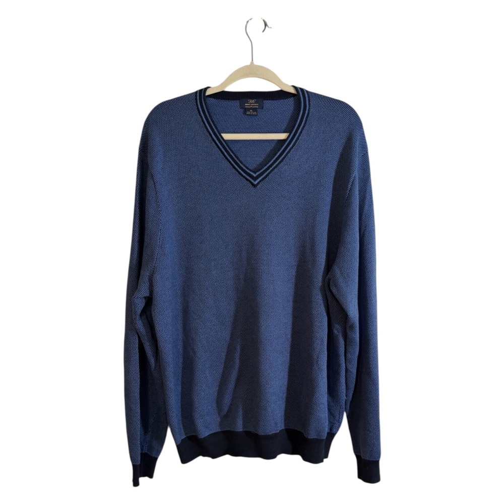 Brooks Brothers 346 V-Neck Sweater Blue XL Mens Supima Cotton Textured Preppy